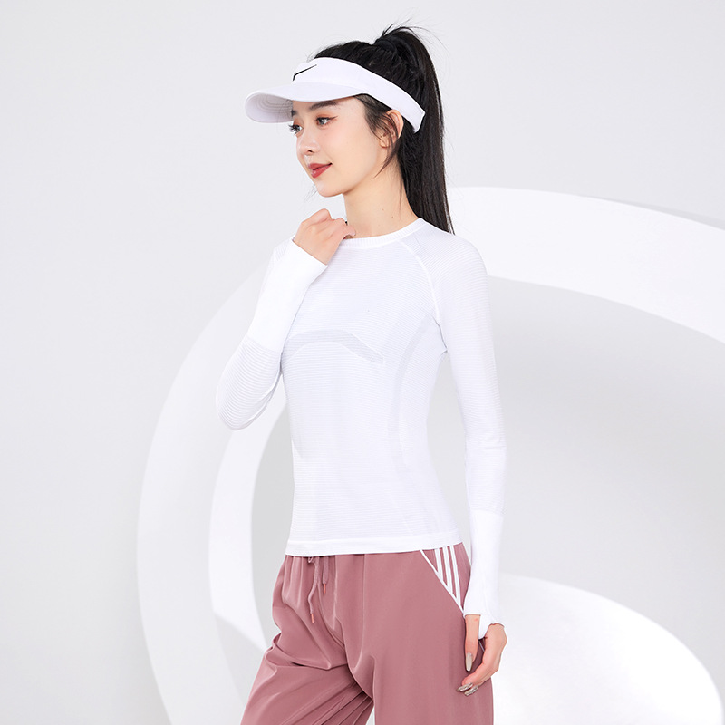 瑜伽服女2024年春夏新款专业跑步运动上衣训练快干纯色长袖健身服