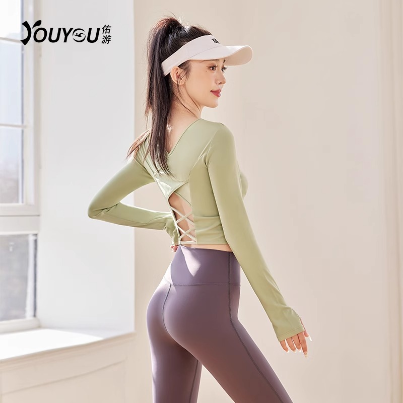 佑游瑜伽服女春季2024新款上衣长袖快干专业普拉提训练健身服套装